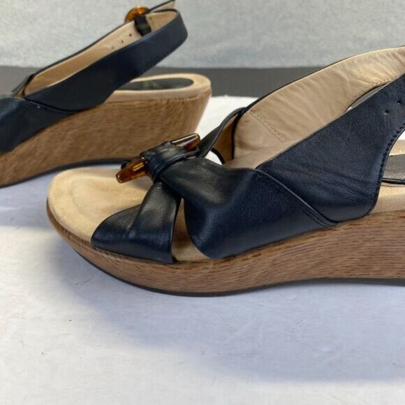 Dansko Sandals Womens Size 37 Black Leather Comfort Strappy Wedge Heels Strappy - Picture 8 of 14